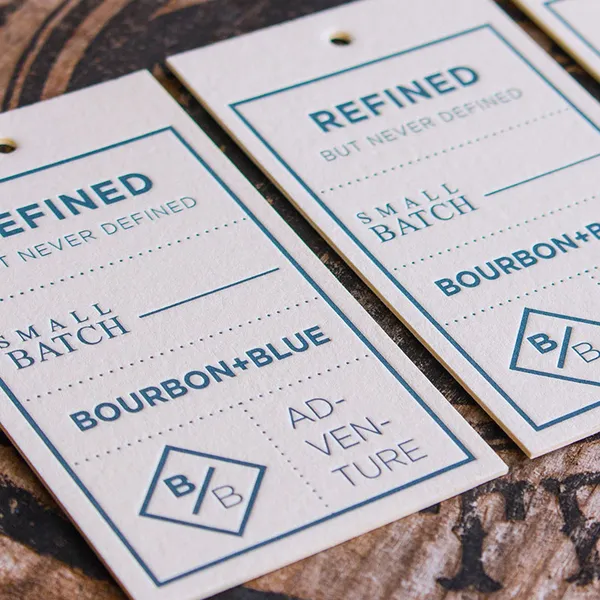 Letterpress hang tags on thick cotton paper