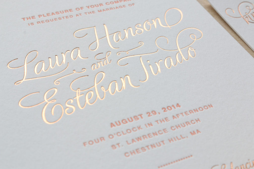 Gold foil and letterpress wedding invitation