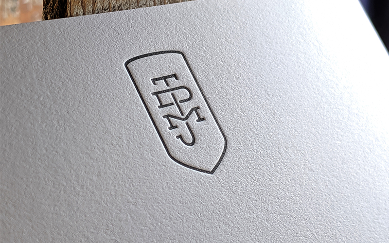 Deep letterpress monogrammed note card on cotton paper.