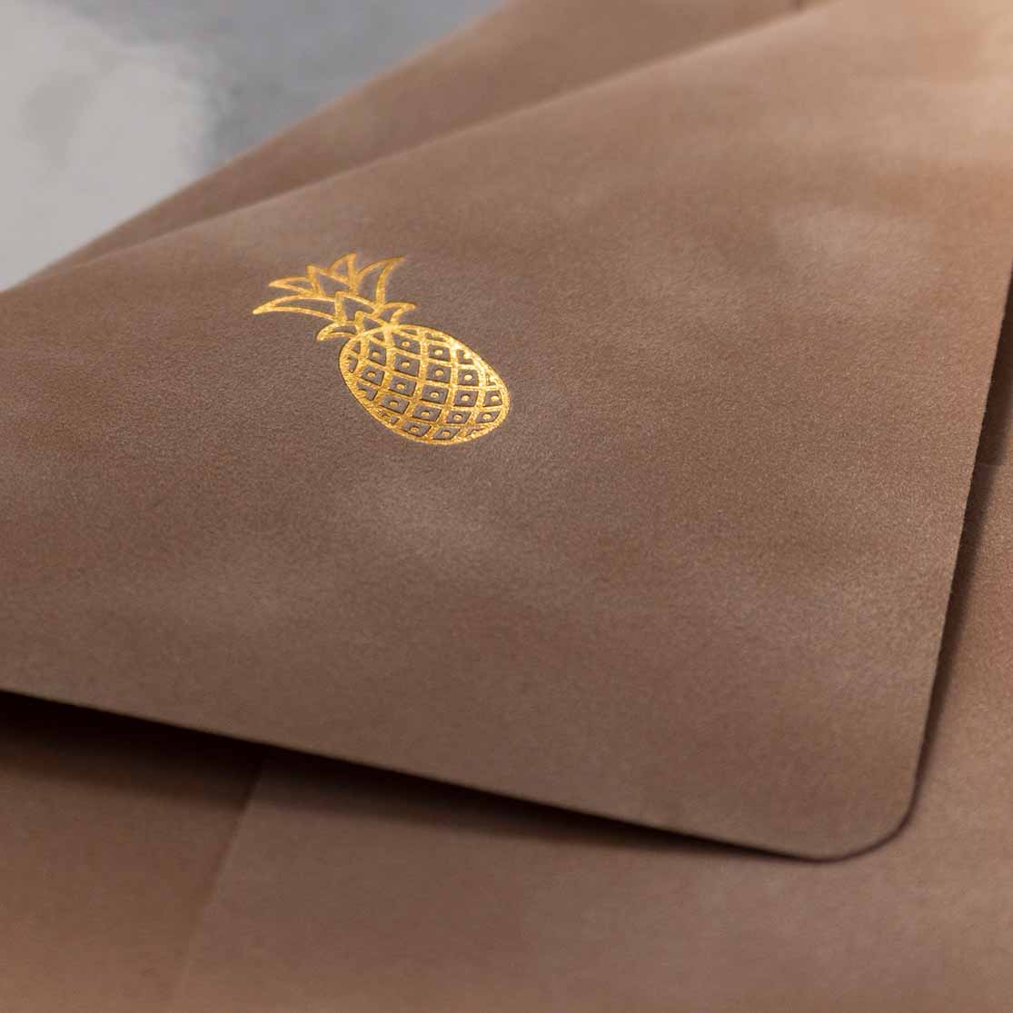 Gold foil stamped velvet inner envelope