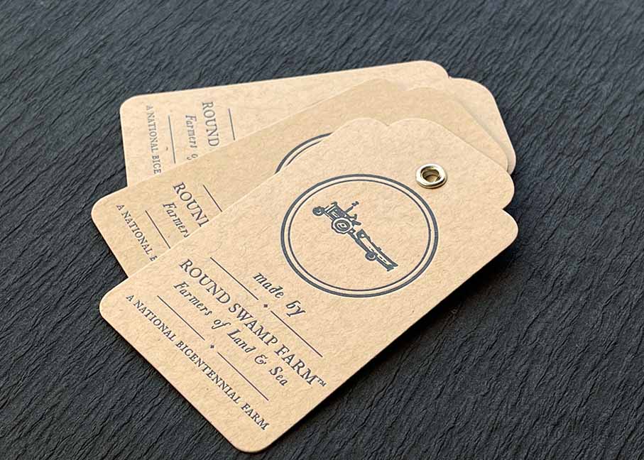 Letterpress Hang Tags on Kraft with Eyelets