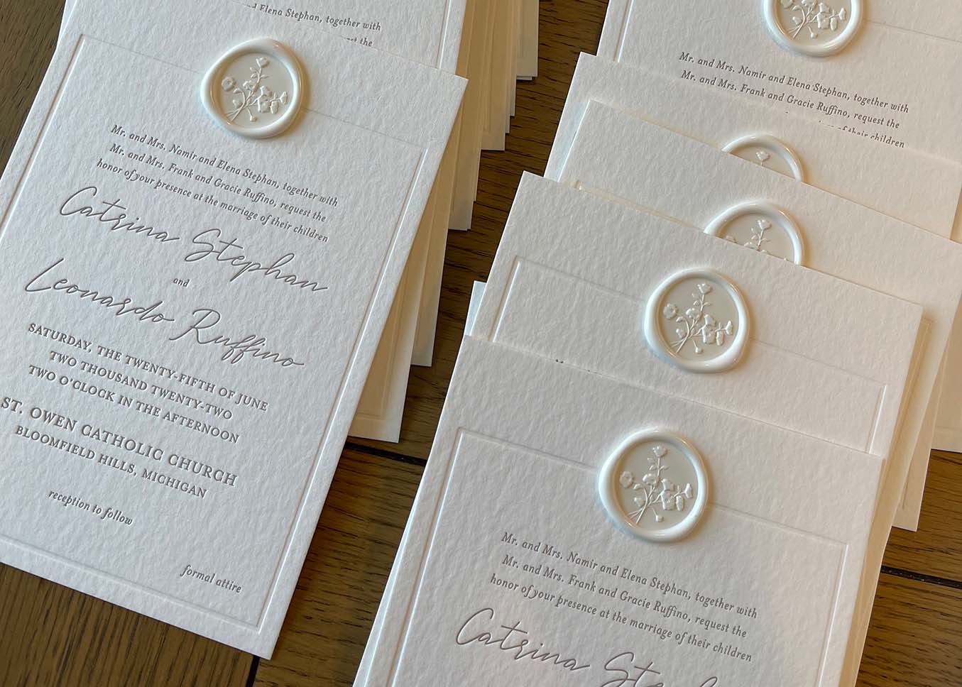 Letterpress Wedding Invitations on Textured Paper with Wax Seal